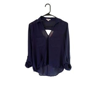 Bar III Navy Open Triangle Sheer Top XS